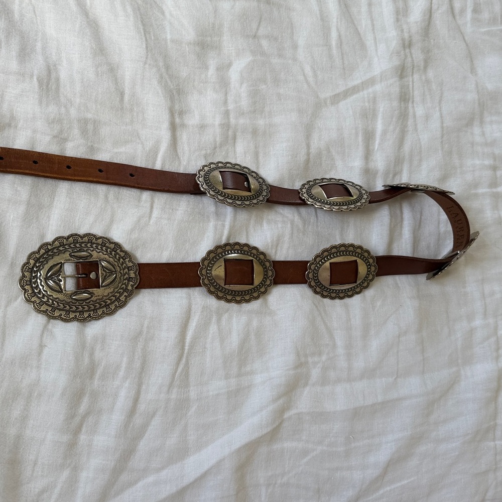 Lauren Ralph Lauren Brown Leather Belt with Silver Conchos